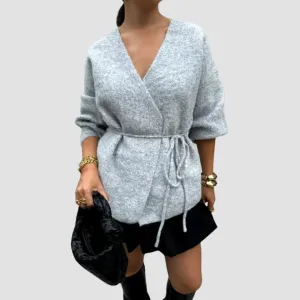 Adriana Lace-Up V-Neck Knitted Cardigan