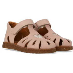 Angulus Rosebud/Rosebud Glitter Leather Heart Sandal with Sparkling Glitter Heart
