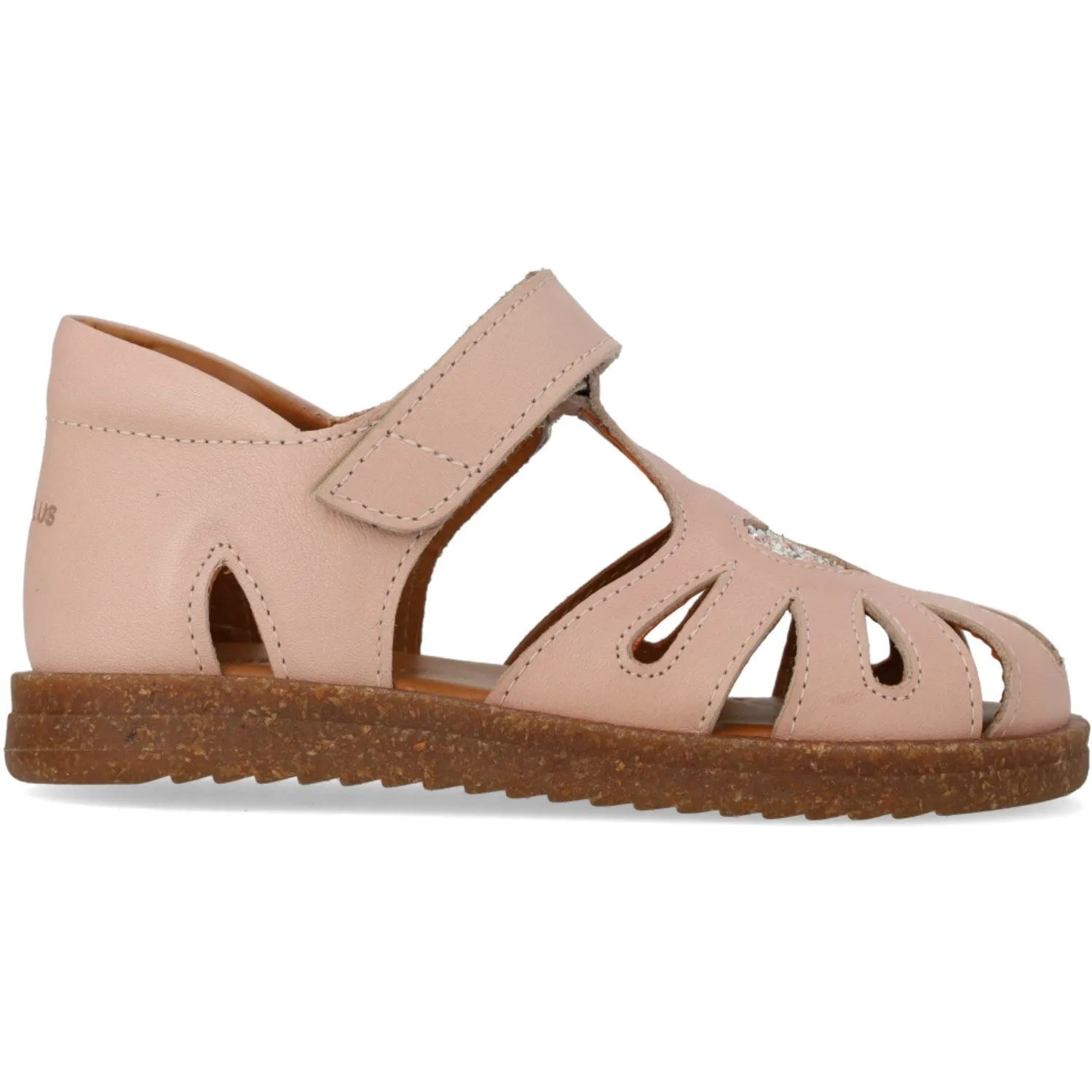 Angulus Rosebud/Rosebud Glitter Leather Heart Sandal with Sparkling Glitter Heart