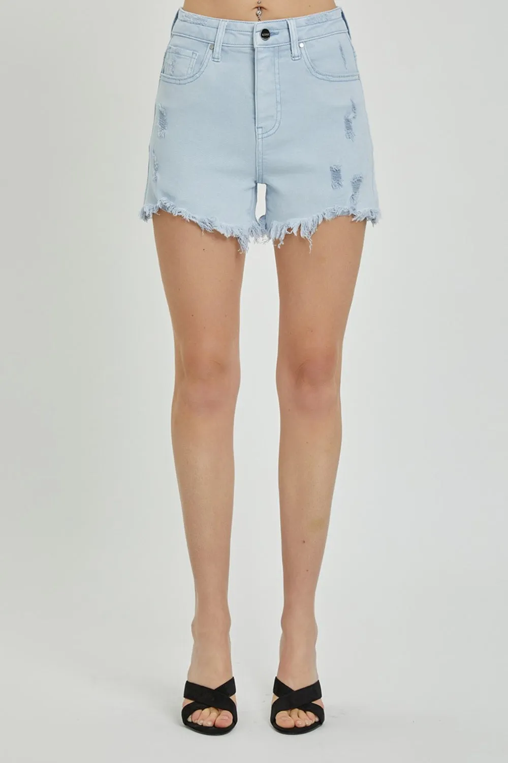 Aria High-Rise Distressed Denim Shorts | Risen