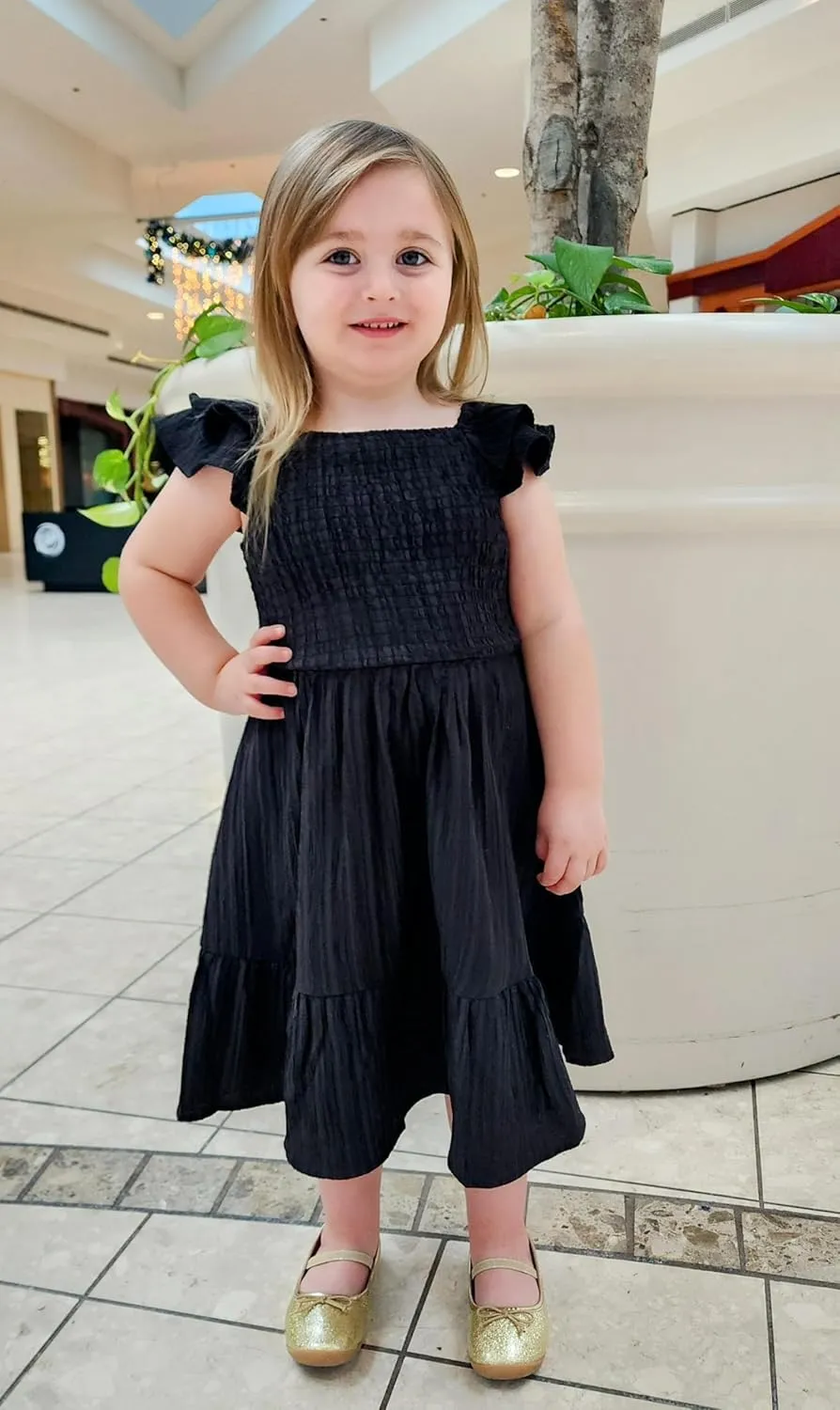 Arshiner Girls Dresses Double Pleated Sleeve Square Neck Off Shoulder Dress