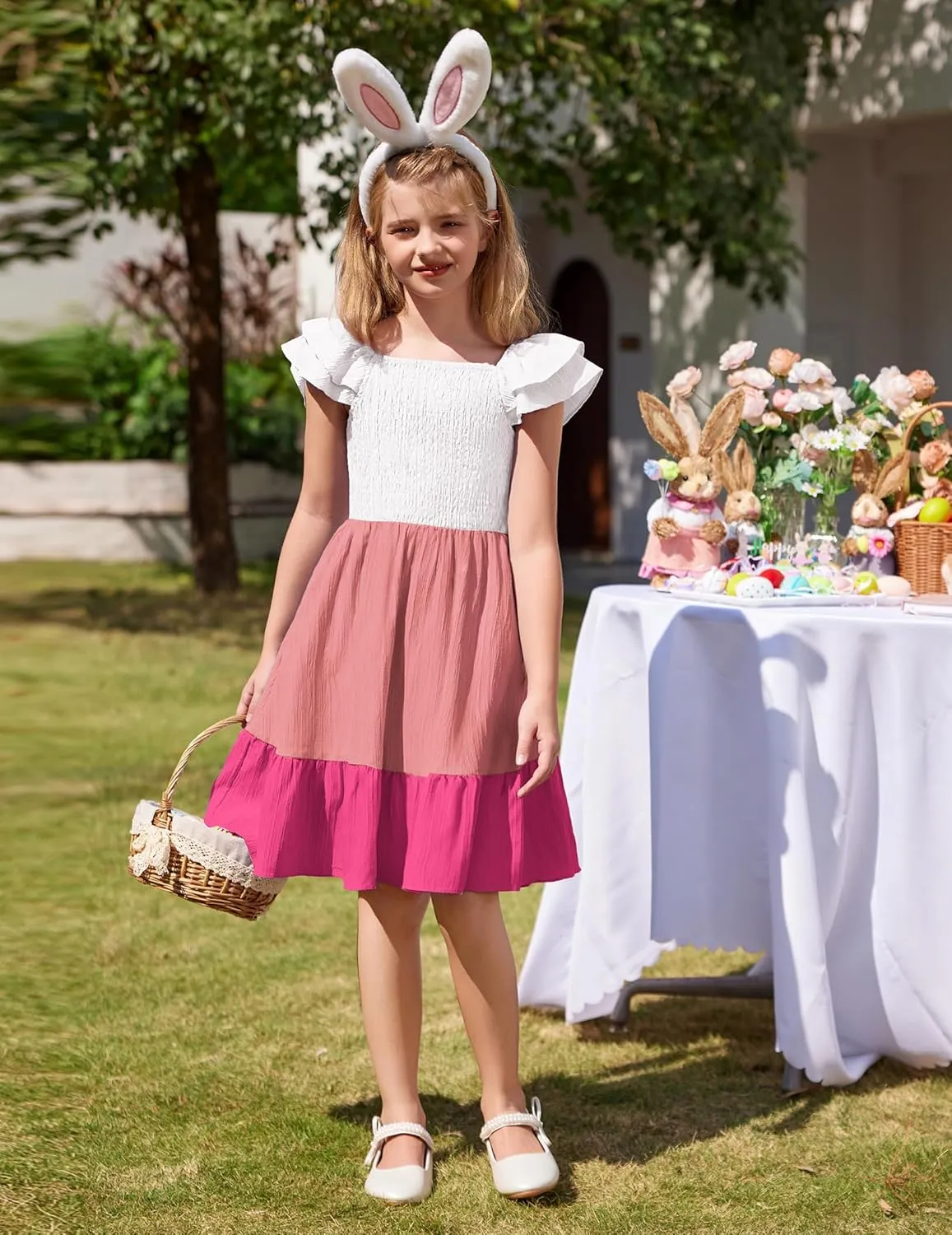 Arshiner Girls Dresses Double Pleated Sleeve Square Neck Off Shoulder Dress