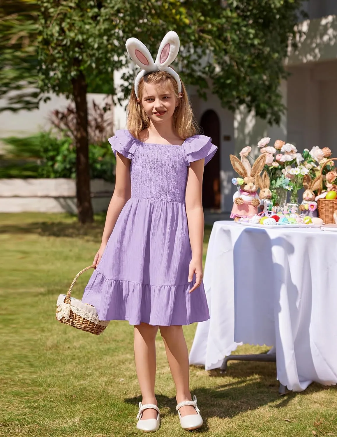 Arshiner Girls Dresses Double Pleated Sleeve Square Neck Off Shoulder Dress