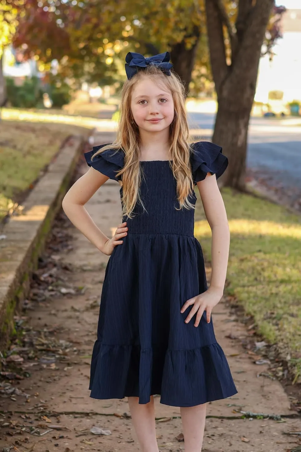 Arshiner Girls Dresses Double Pleated Sleeve Square Neck Off Shoulder Dress