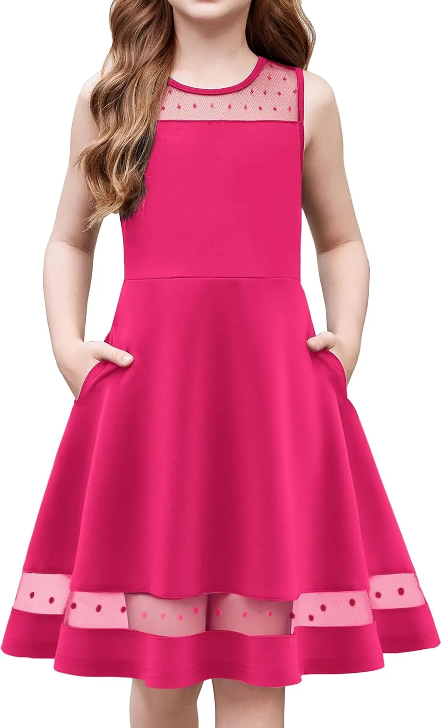 Arshiner Girls Elegant Dresses Sleeveless Round Neck A-line Party Dress