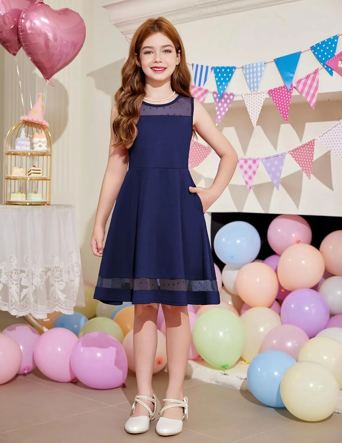 Arshiner Girls Elegant Dresses Sleeveless Round Neck A-line Party Dress