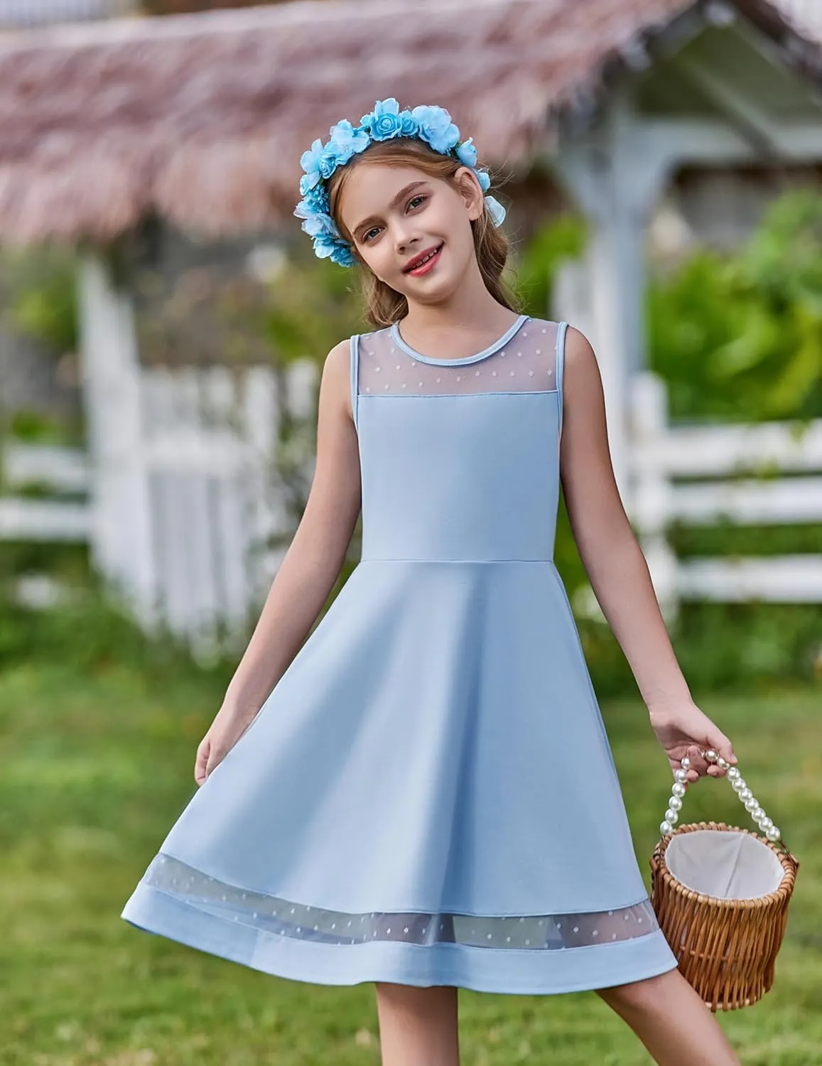 Arshiner Girls Elegant Dresses Sleeveless Round Neck A-line Party Dress