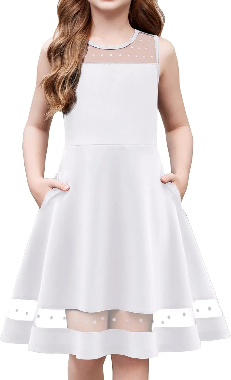 Arshiner Girls Elegant Dresses Sleeveless Round Neck A-line Party Dress
