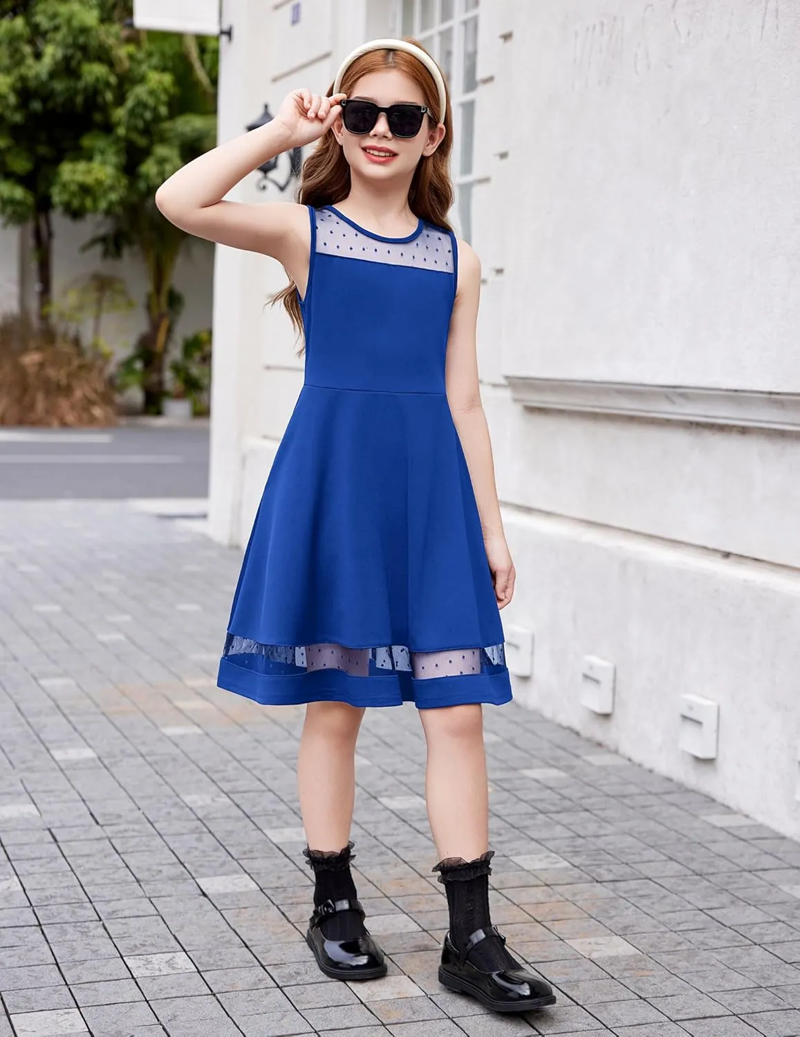 Arshiner Girls Elegant Dresses Sleeveless Round Neck A-line Party Dress