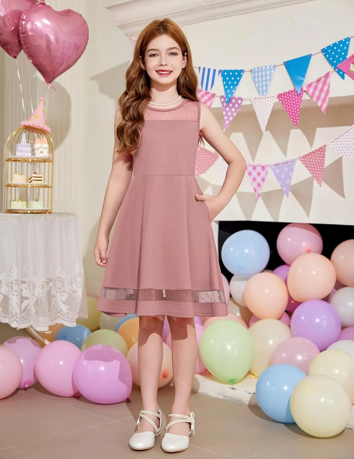 Arshiner Girls Elegant Dresses Sleeveless Round Neck A-line Party Dress