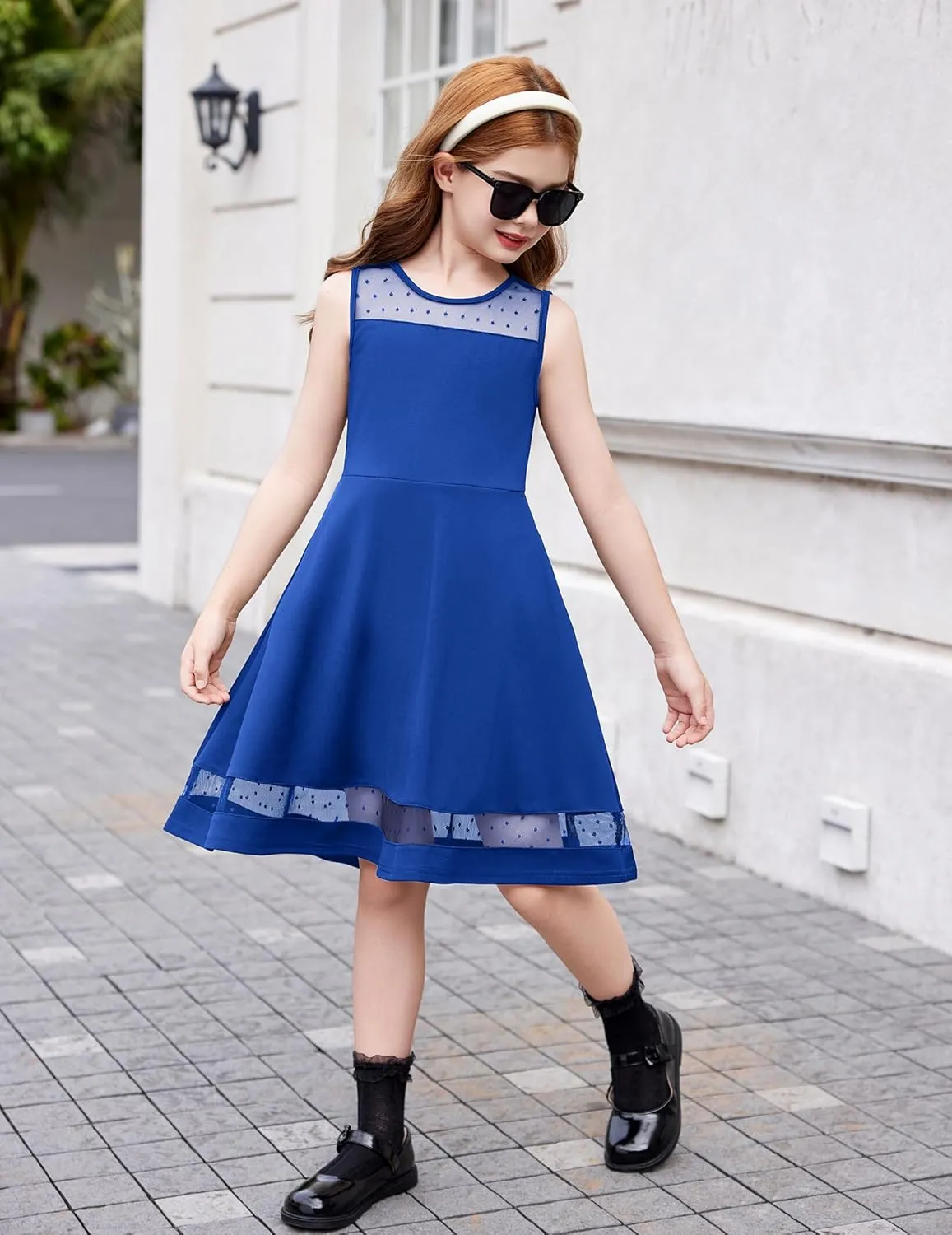 Arshiner Girls Elegant Dresses Sleeveless Round Neck A-line Party Dress