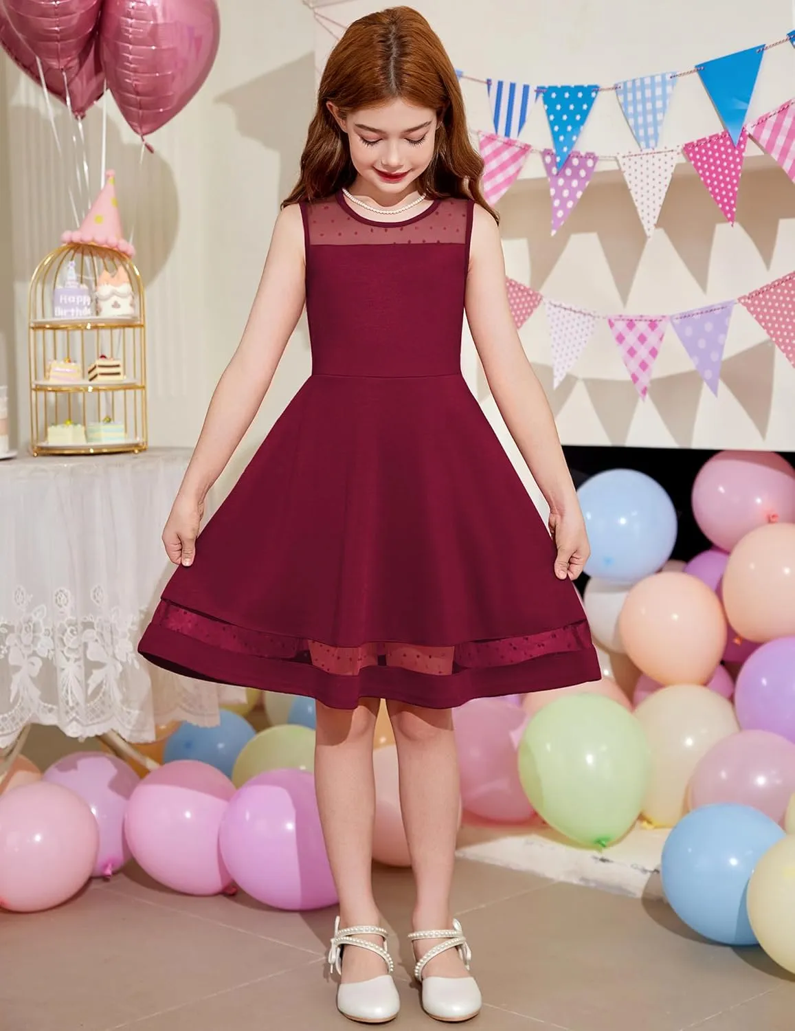 Arshiner Girls Elegant Dresses Sleeveless Round Neck A-line Party Dress