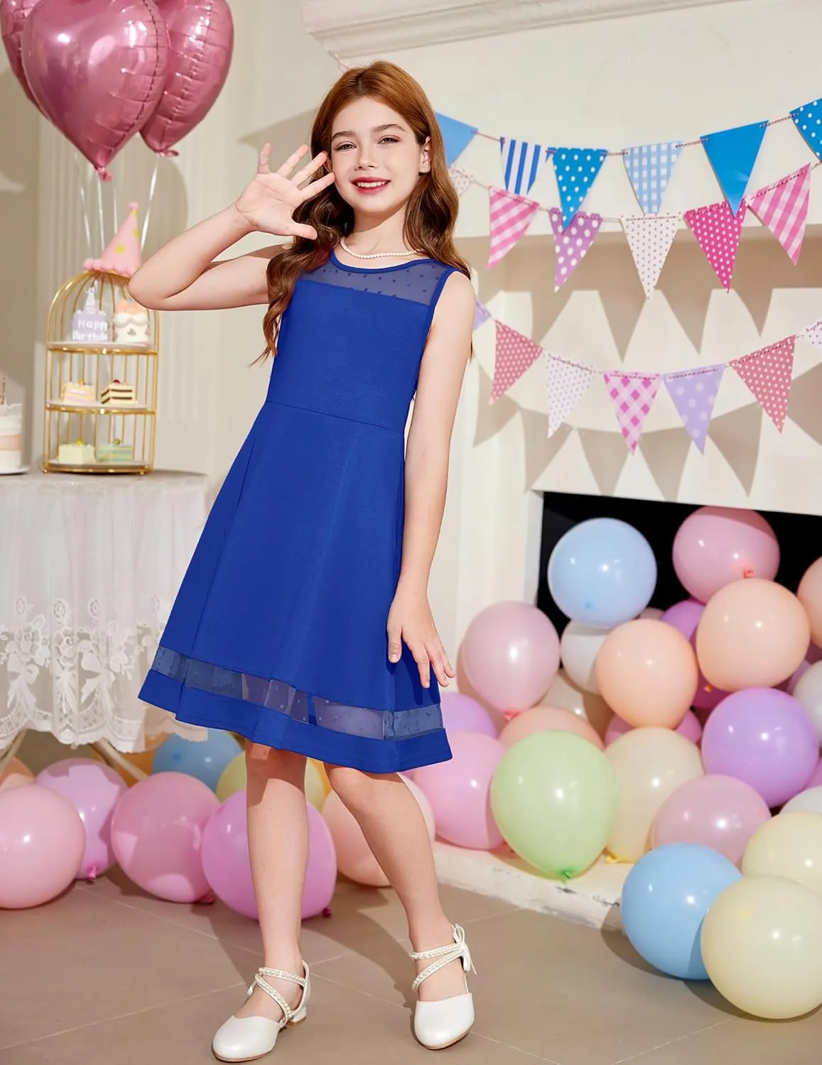 Arshiner Girls Elegant Dresses Sleeveless Round Neck A-line Party Dress