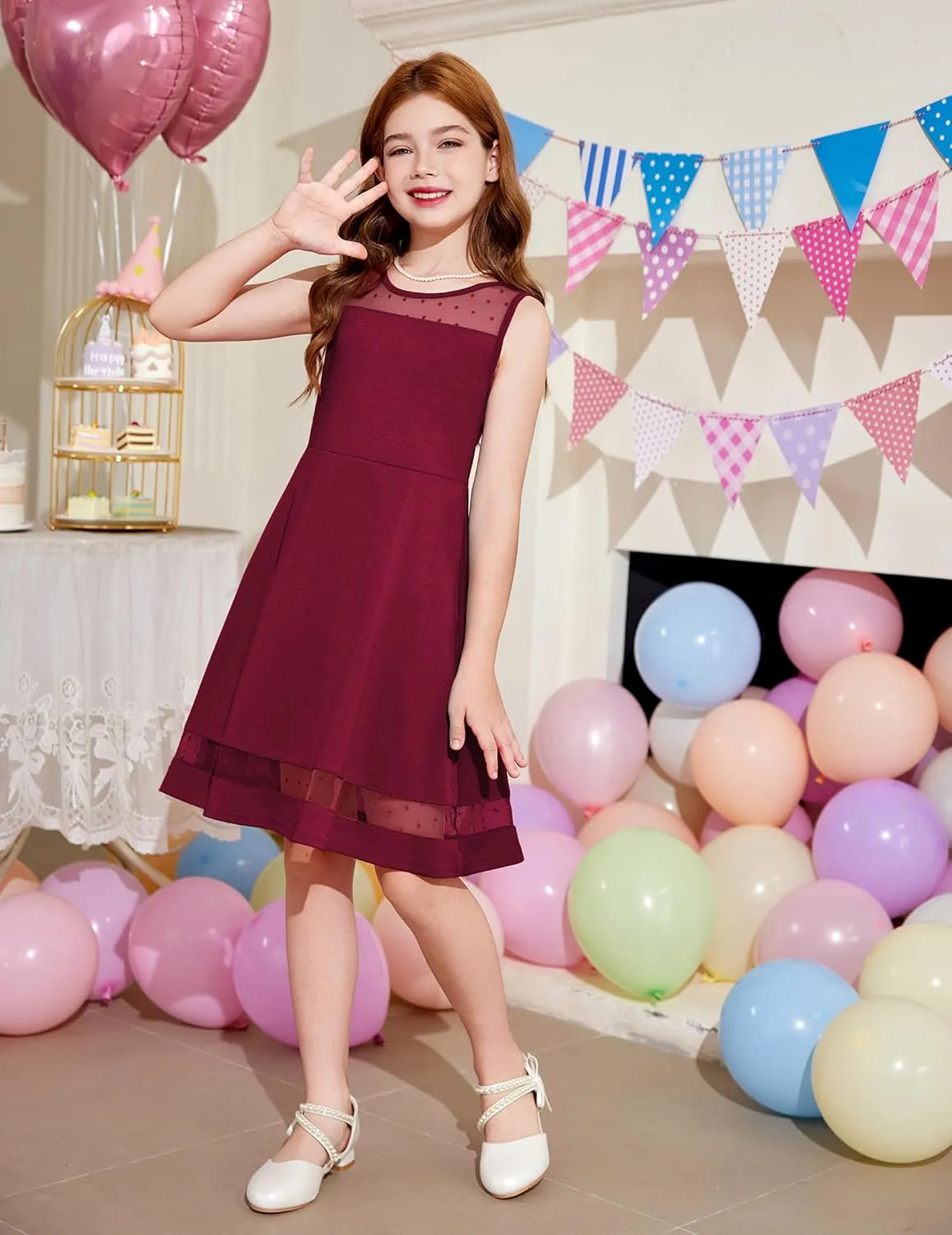 Arshiner Girls Elegant Dresses Sleeveless Round Neck A-line Party Dress
