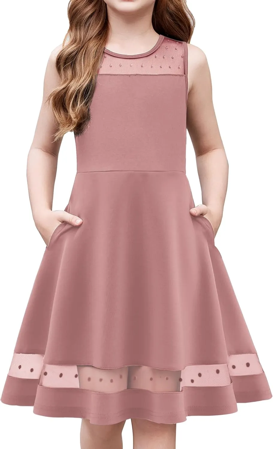 Arshiner Girls Elegant Dresses Sleeveless Round Neck A-line Party Dress