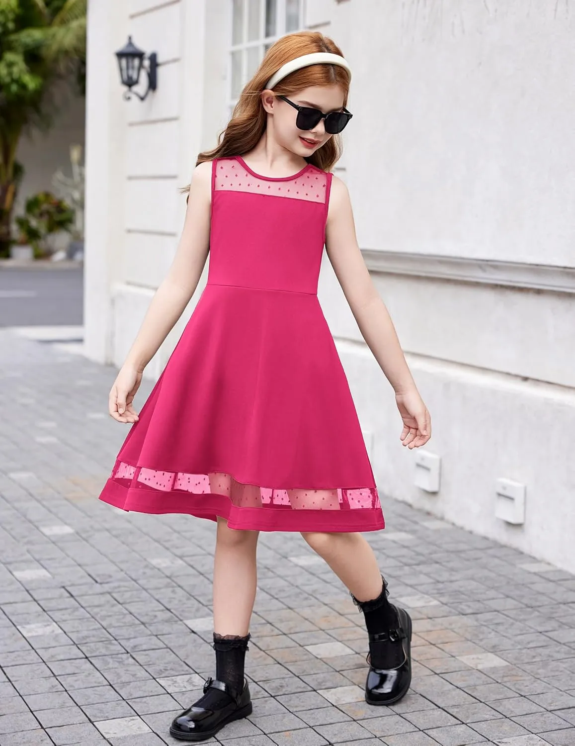 Arshiner Girls Elegant Dresses Sleeveless Round Neck A-line Party Dress