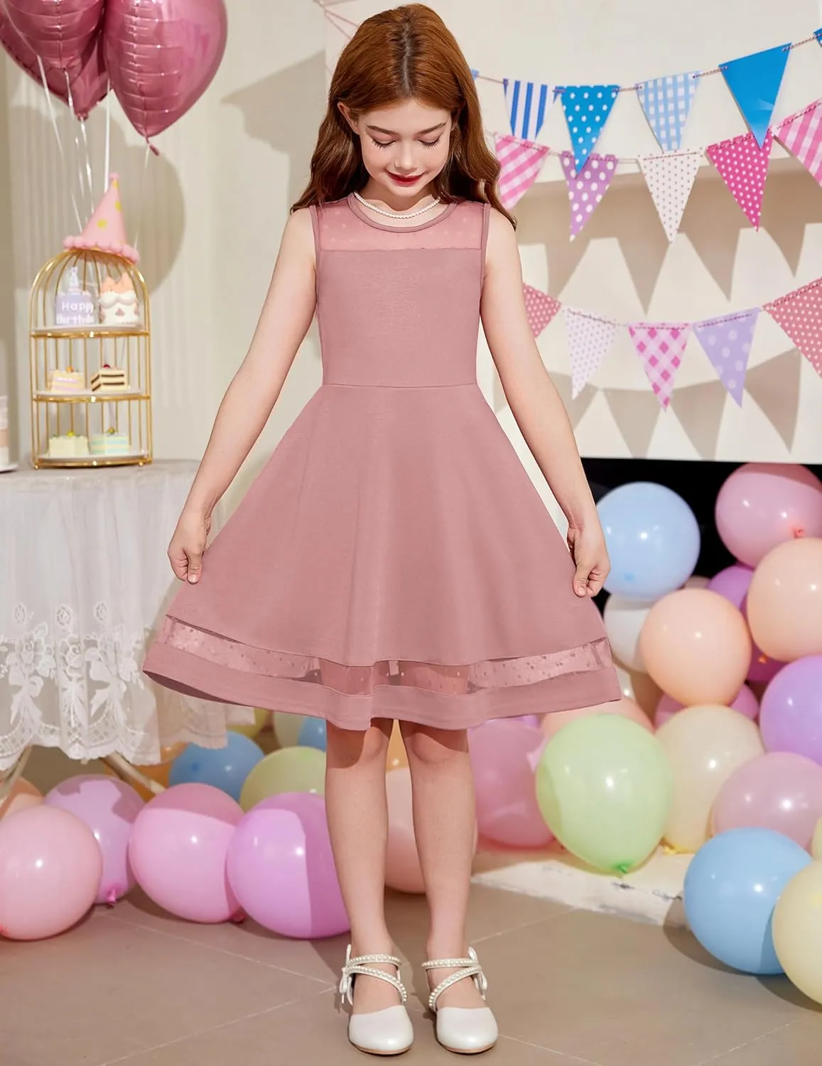 Arshiner Girls Elegant Dresses Sleeveless Round Neck A-line Party Dress