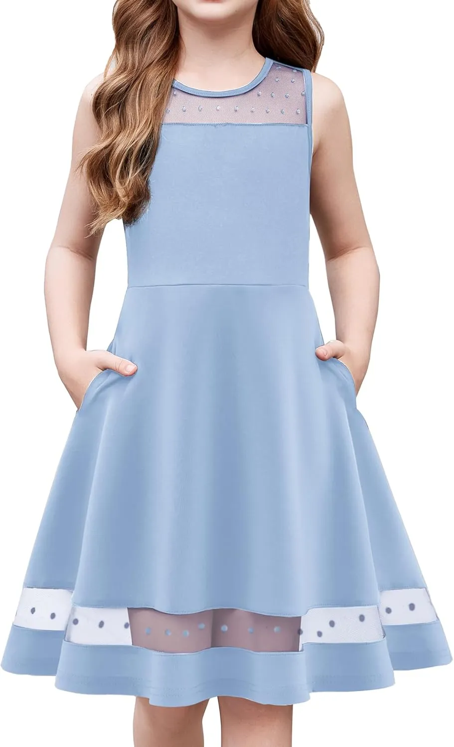 Arshiner Girls Elegant Dresses Sleeveless Round Neck A-line Party Dress