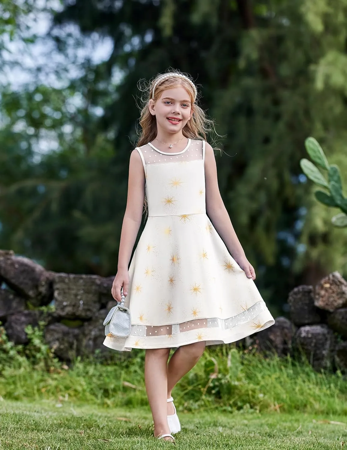 Arshiner Girls Elegant Dresses Sleeveless Round Neck A-line Party Dress