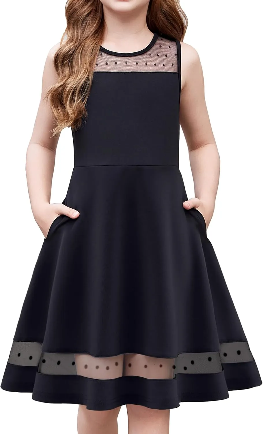 Arshiner Girls Elegant Dresses Sleeveless Round Neck A-line Party Dress