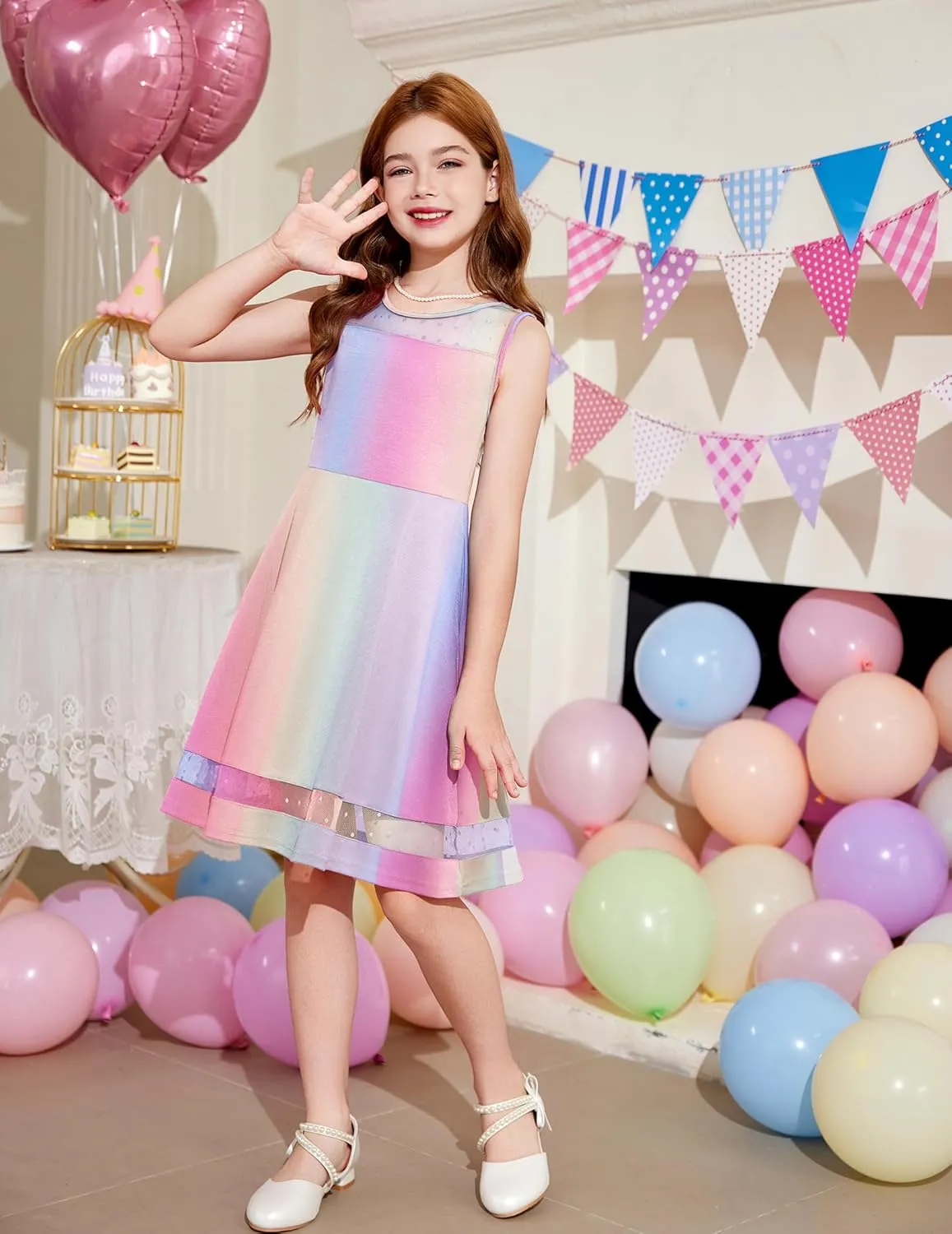 Arshiner Girls Elegant Dresses Sleeveless Round Neck A-line Party Dress