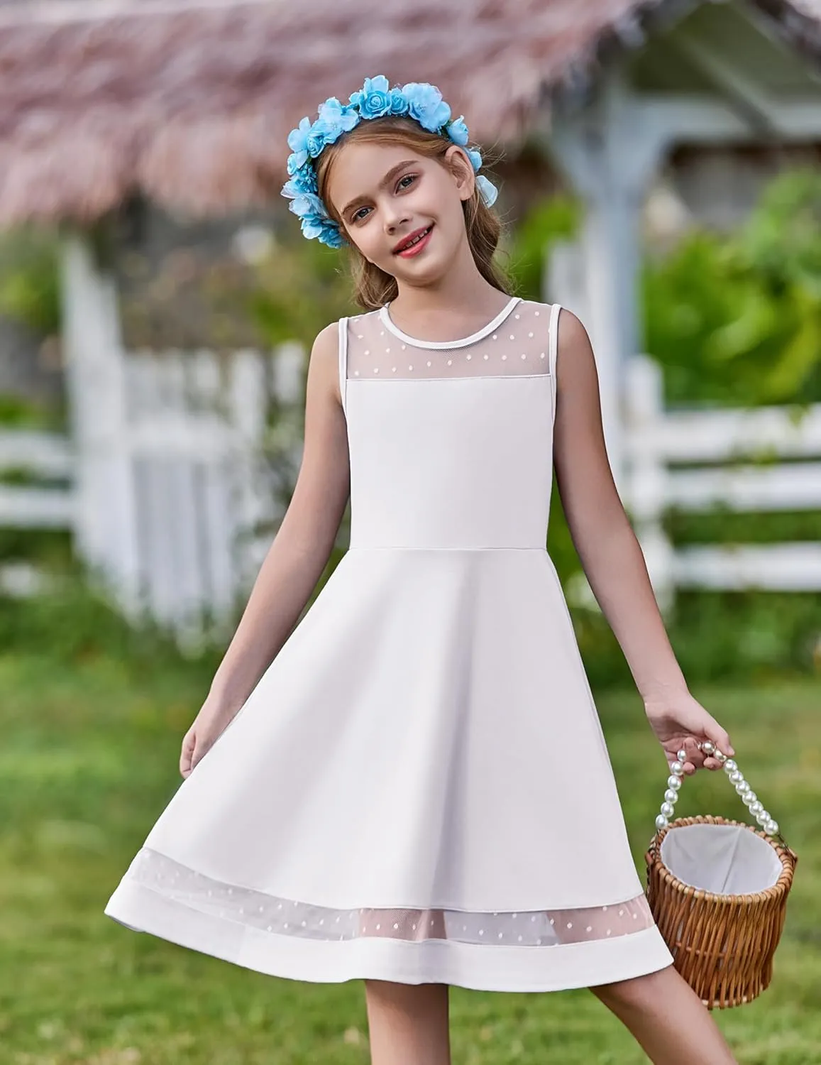Arshiner Girls Elegant Dresses Sleeveless Round Neck A-line Party Dress