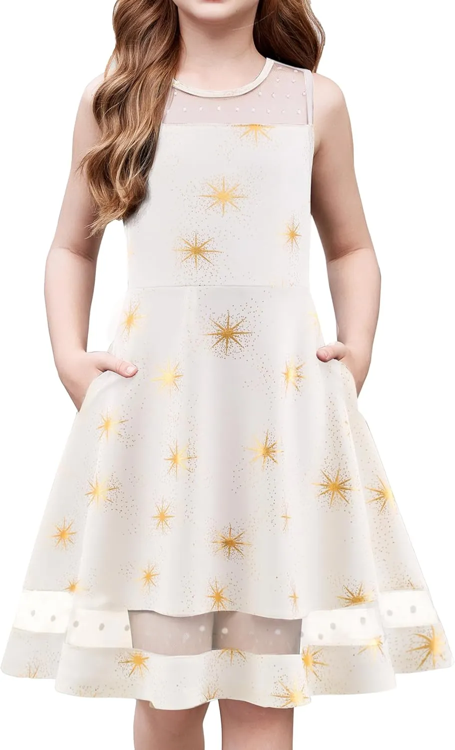 Arshiner Girls Elegant Dresses Sleeveless Round Neck A-line Party Dress