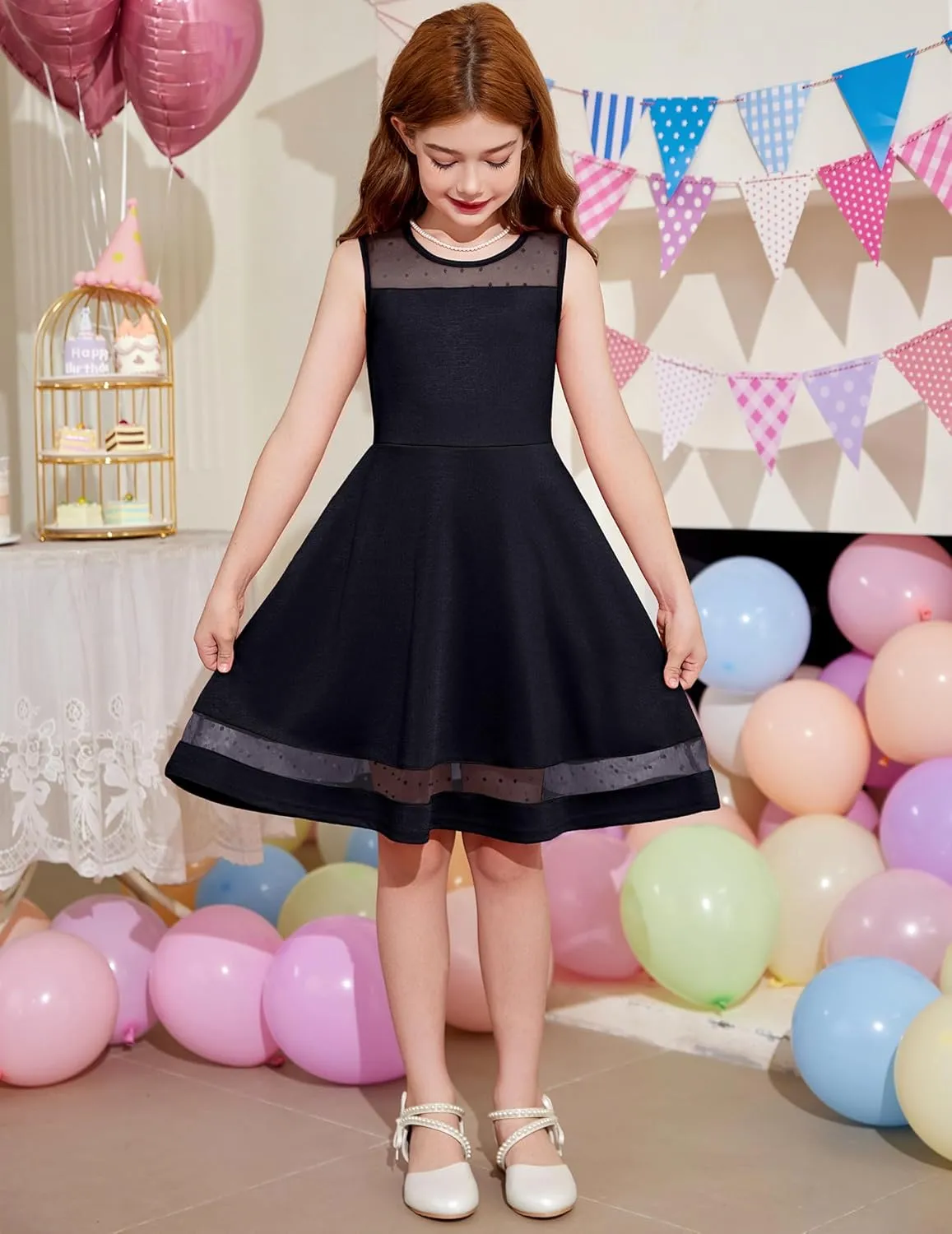 Arshiner Girls Elegant Dresses Sleeveless Round Neck A-line Party Dress