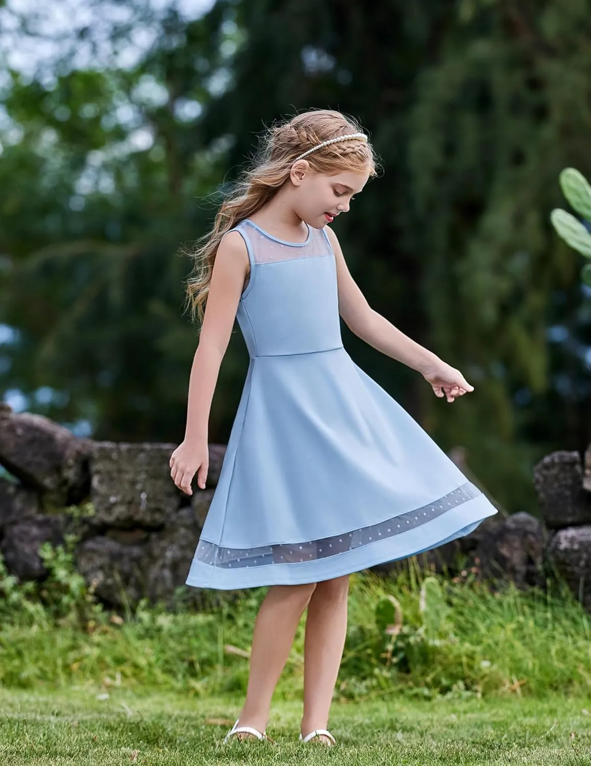 Arshiner Girls Elegant Dresses Sleeveless Round Neck A-line Party Dress