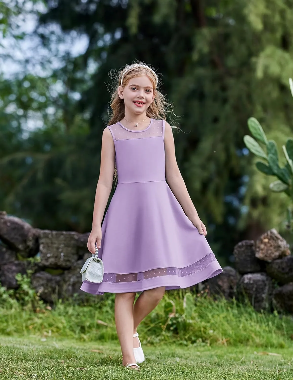 Arshiner Girls Elegant Dresses Sleeveless Round Neck A-line Party Dress