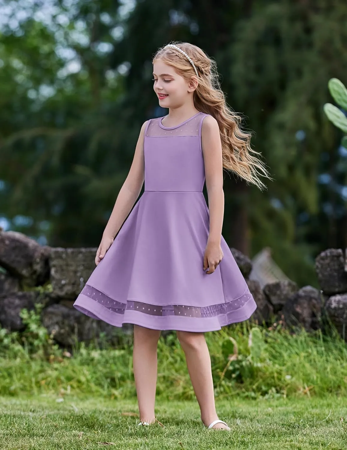Arshiner Girls Elegant Dresses Sleeveless Round Neck A-line Party Dress