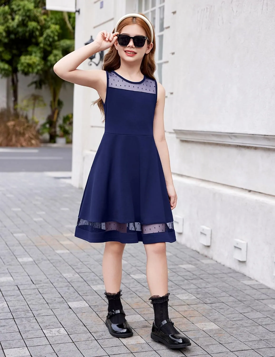 Arshiner Girls Elegant Dresses Sleeveless Round Neck A-line Party Dress