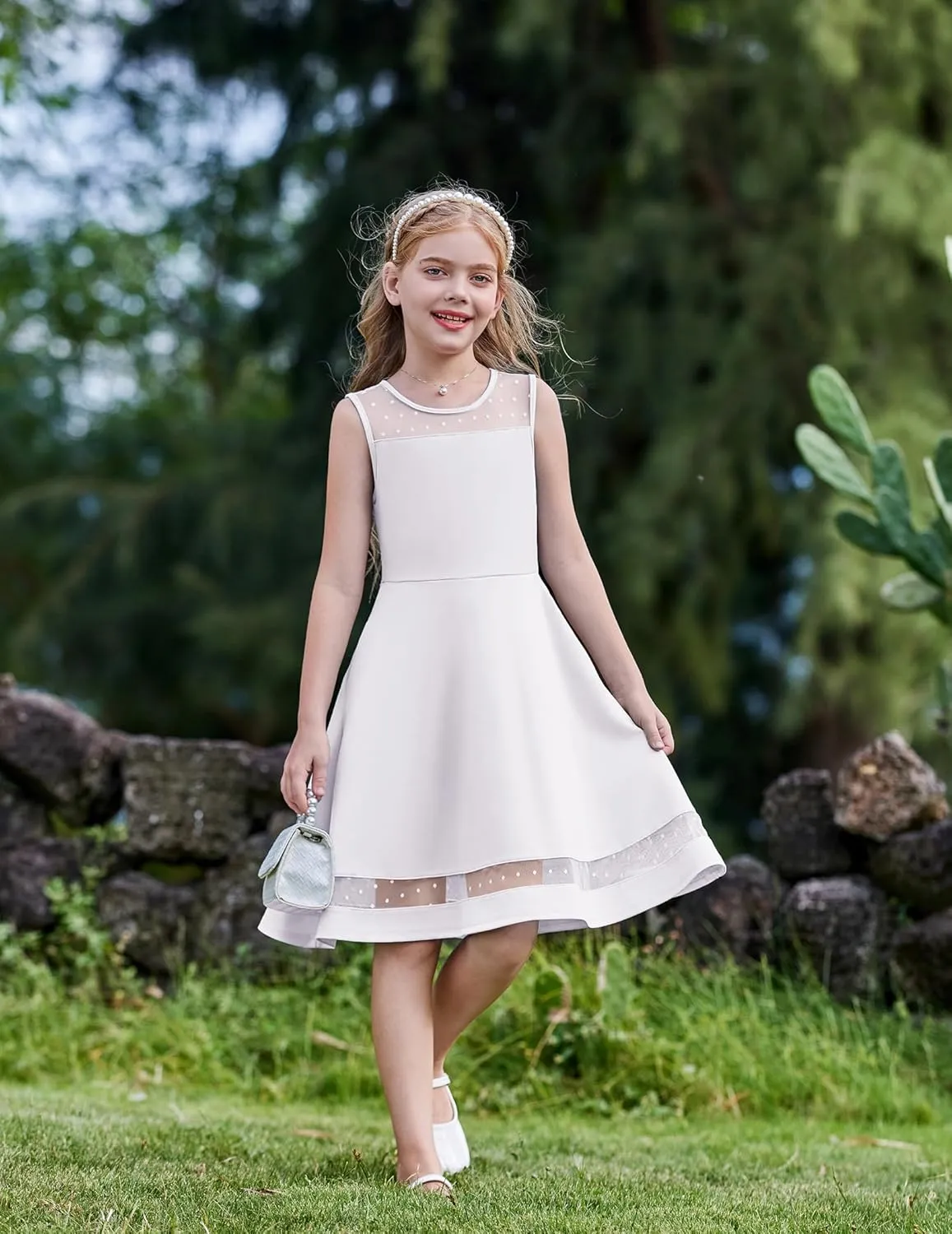 Arshiner Girls Elegant Dresses Sleeveless Round Neck A-line Party Dress