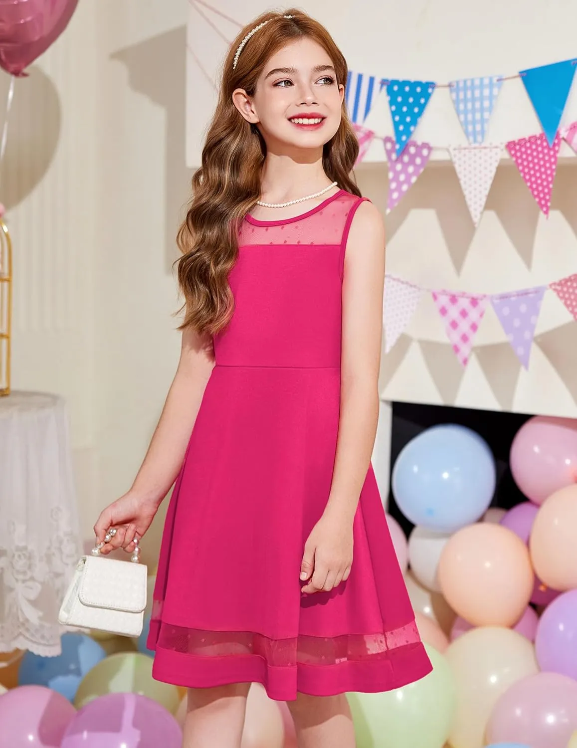Arshiner Girls Elegant Dresses Sleeveless Round Neck A-line Party Dress