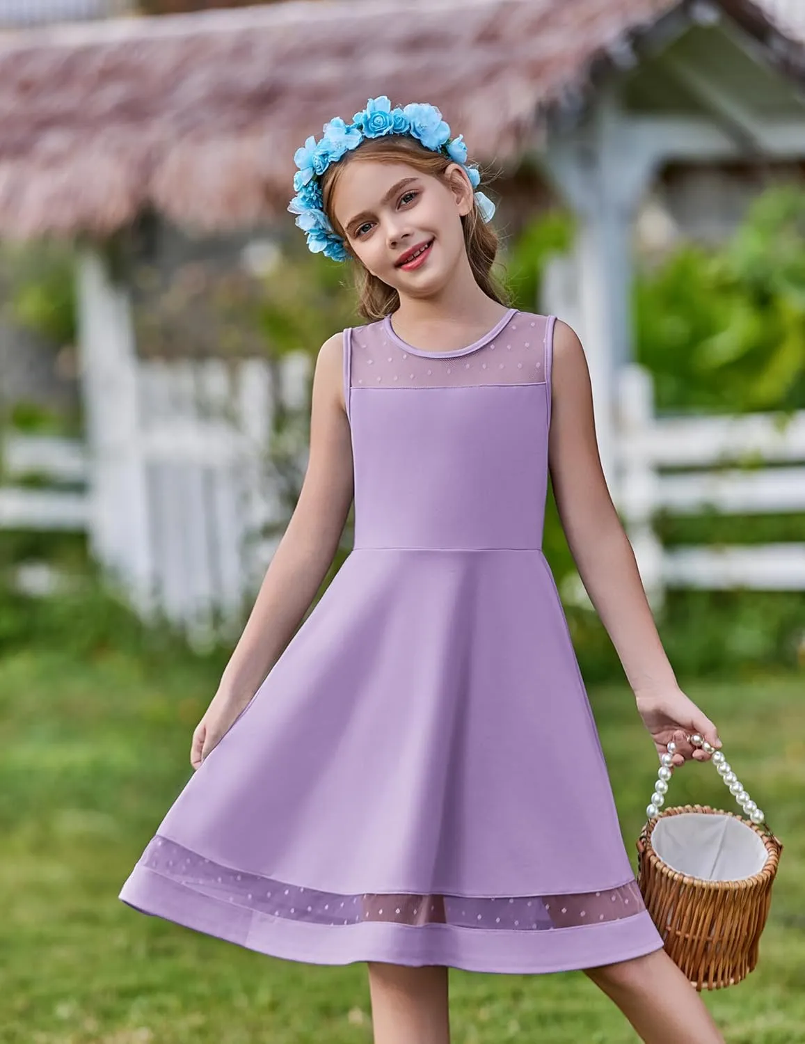 Arshiner Girls Elegant Dresses Sleeveless Round Neck A-line Party Dress