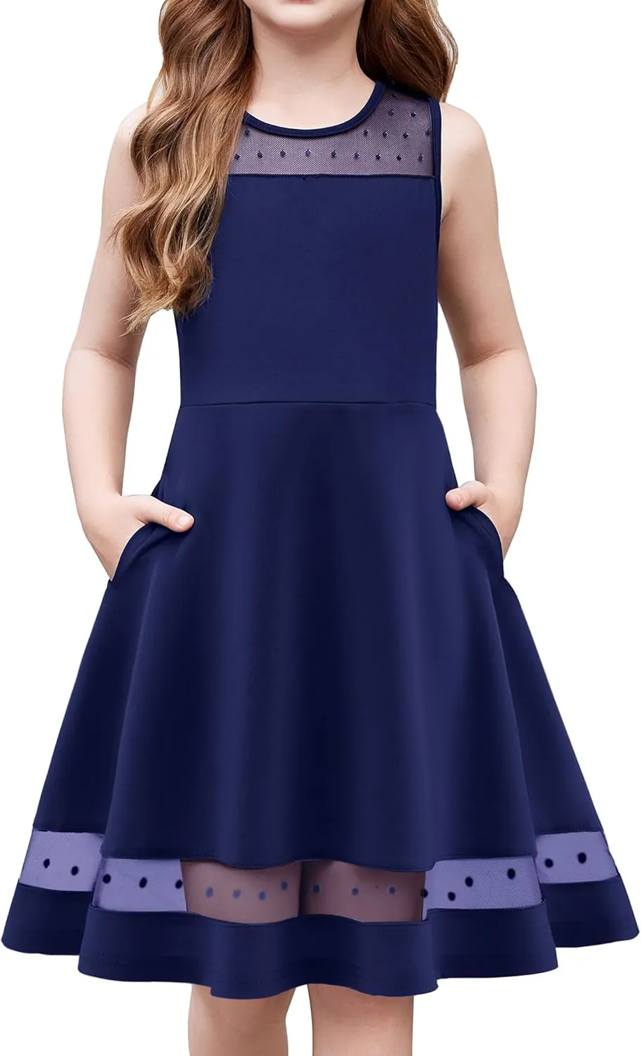 Arshiner Girls Elegant Dresses Sleeveless Round Neck A-line Party Dress