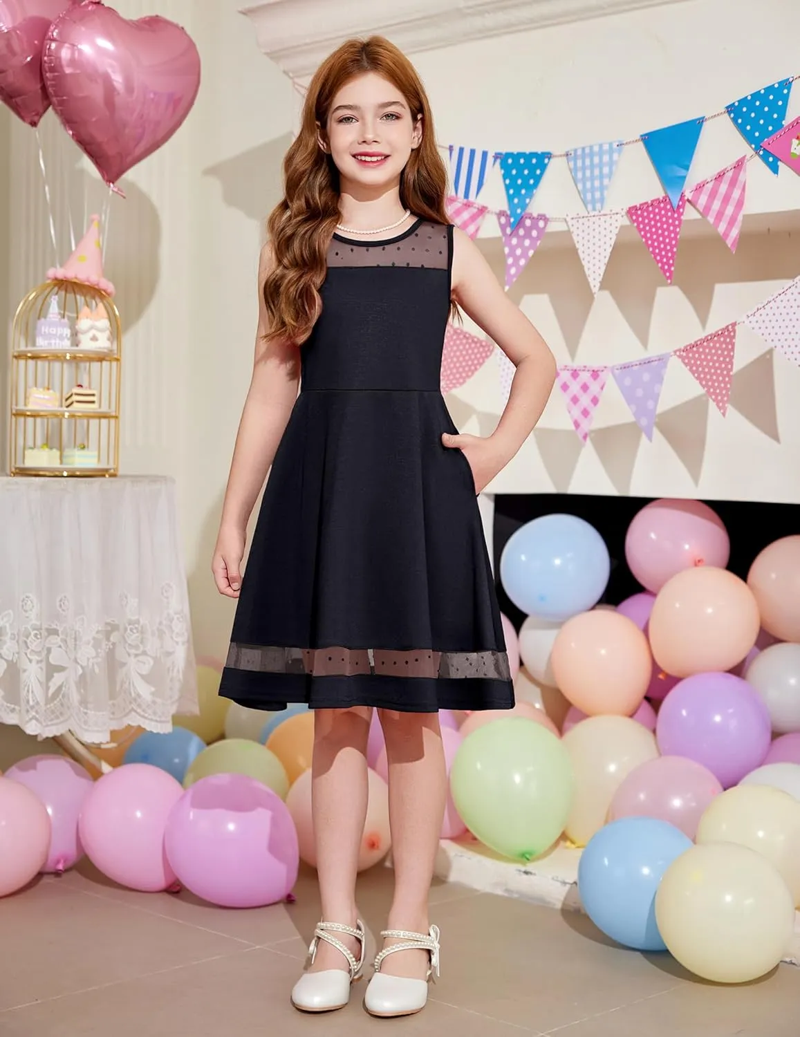Arshiner Girls Elegant Dresses Sleeveless Round Neck A-line Party Dress