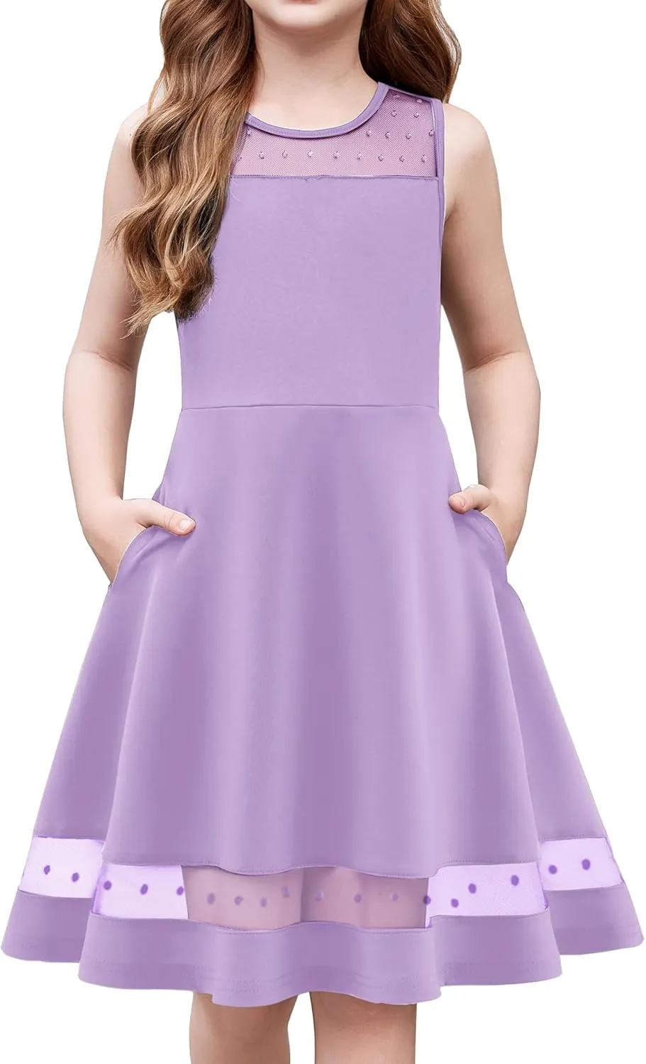 Arshiner Girls Elegant Dresses Sleeveless Round Neck A-line Party Dress