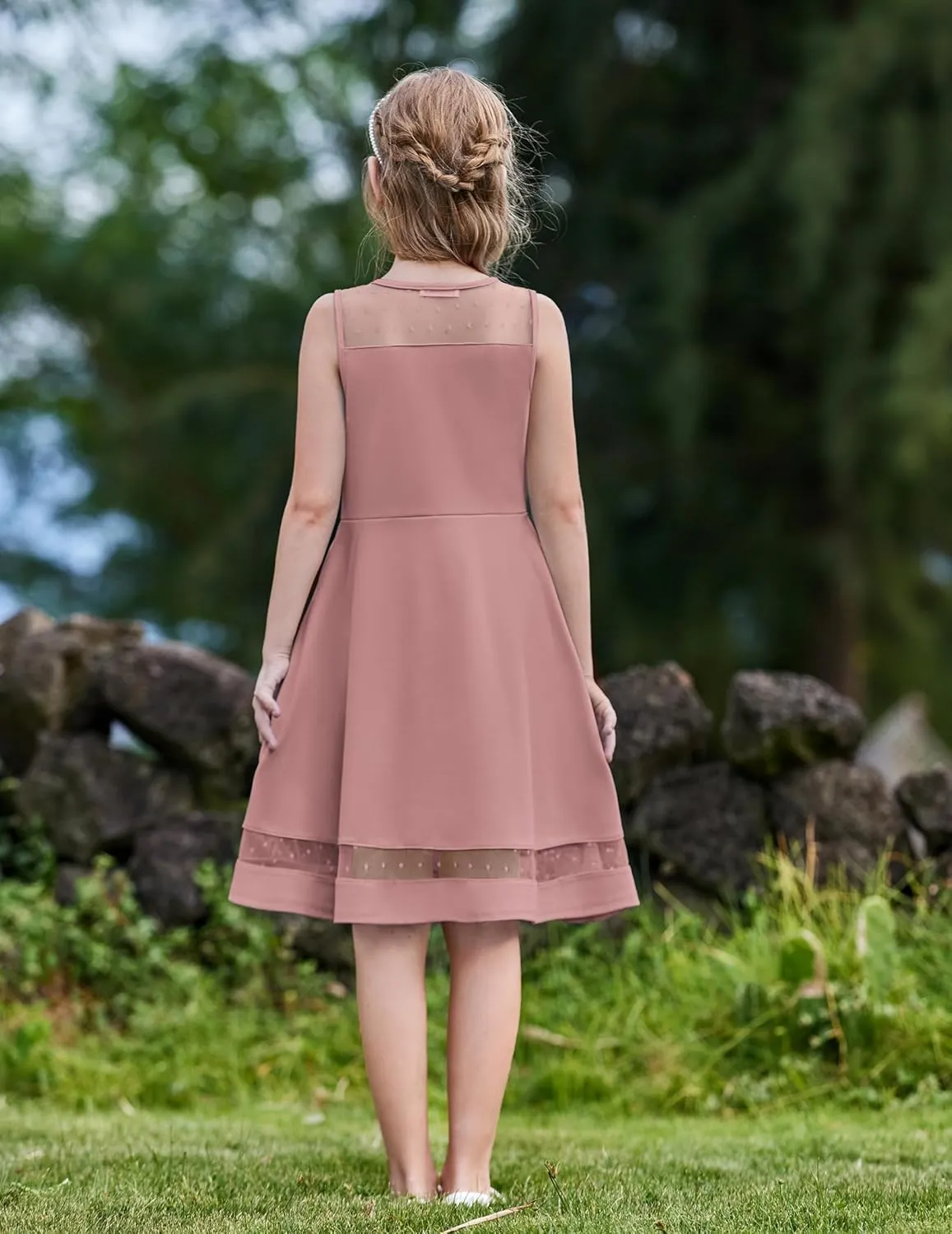 Arshiner Girls Elegant Dresses Sleeveless Round Neck A-line Party Dress