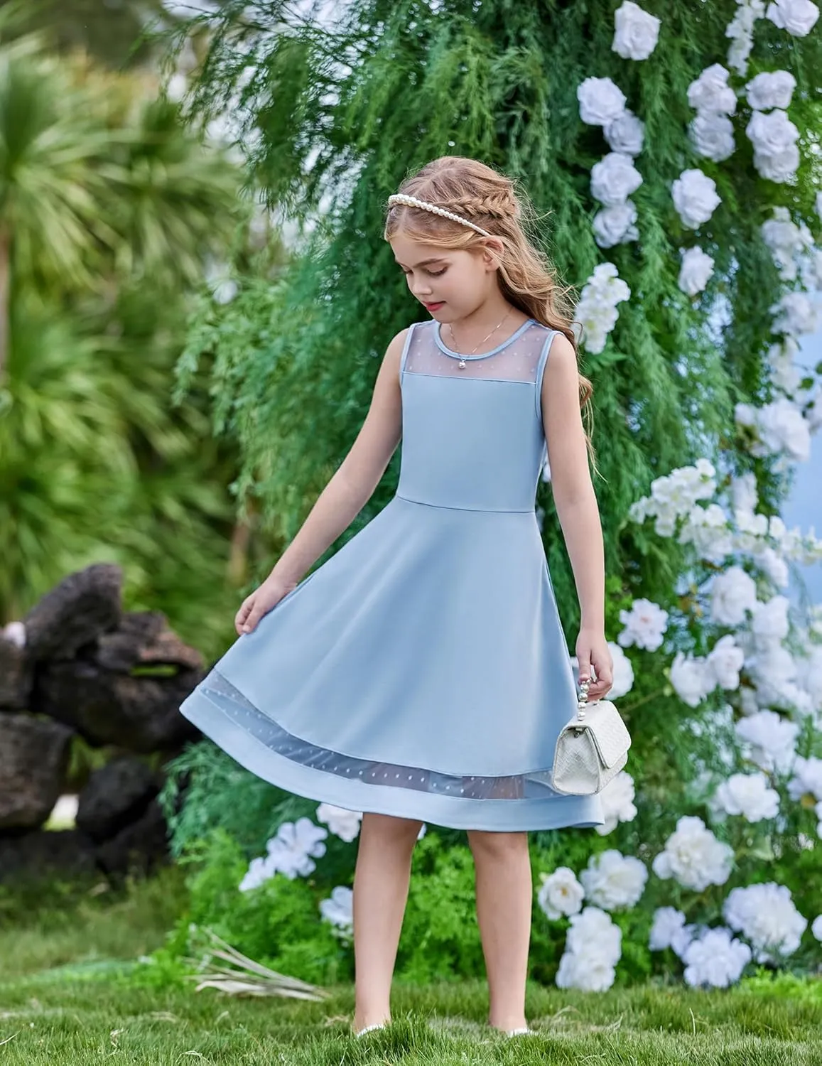 Arshiner Girls Elegant Dresses Sleeveless Round Neck A-line Party Dress