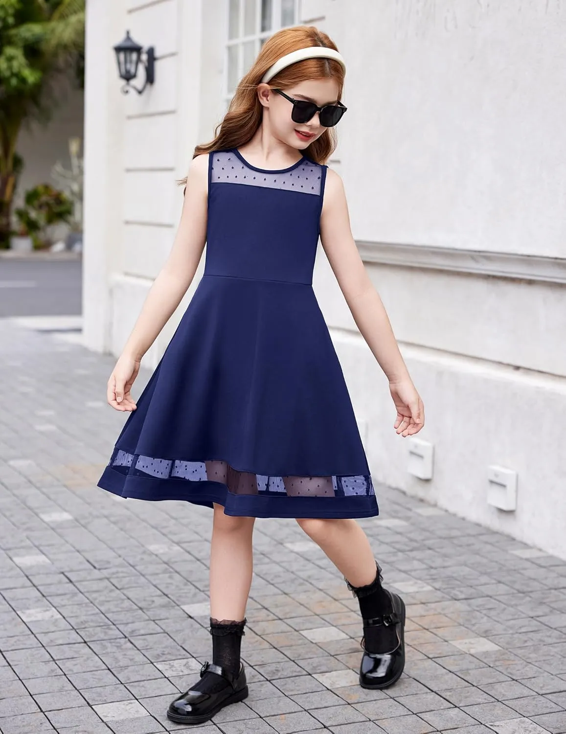 Arshiner Girls Elegant Dresses Sleeveless Round Neck A-line Party Dress