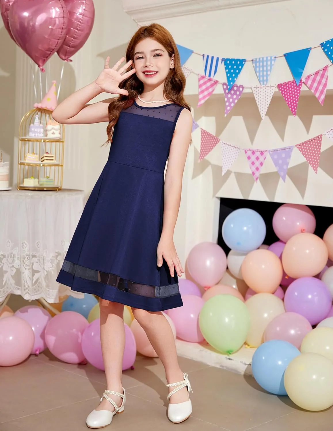 Arshiner Girls Elegant Dresses Sleeveless Round Neck A-line Party Dress