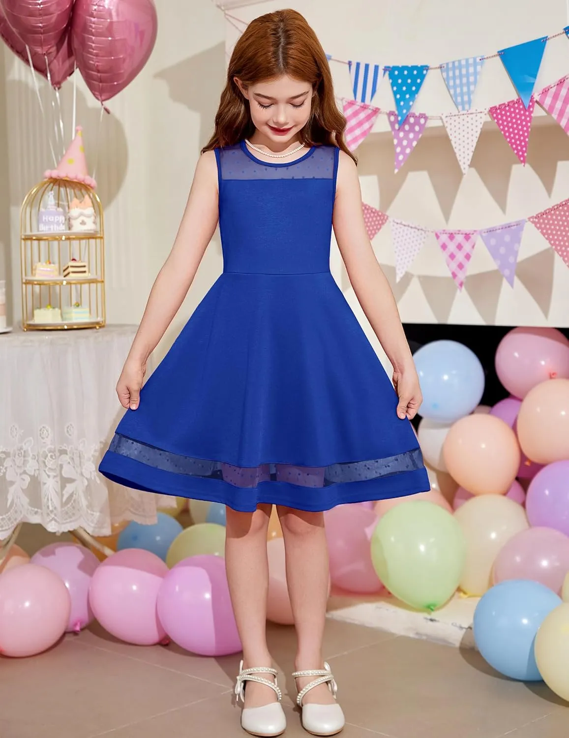 Arshiner Girls Elegant Dresses Sleeveless Round Neck A-line Party Dress