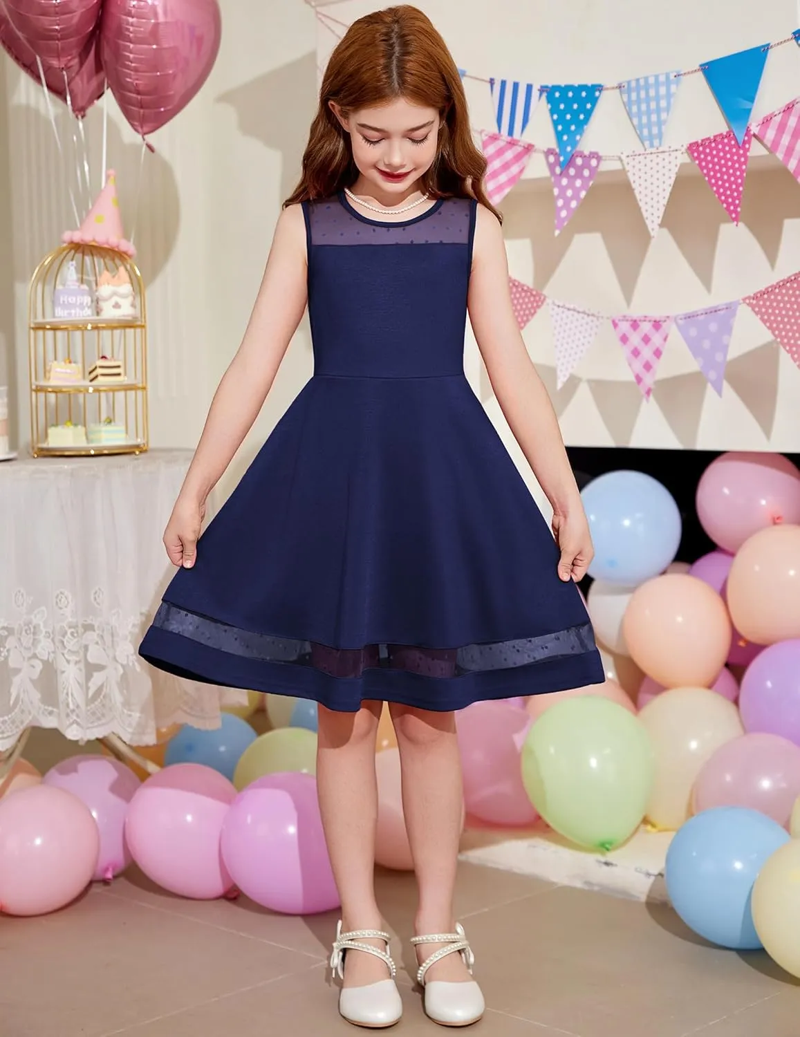 Arshiner Girls Elegant Dresses Sleeveless Round Neck A-line Party Dress
