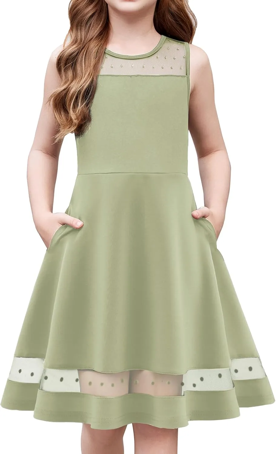 Arshiner Girls Elegant Dresses Sleeveless Round Neck A-line Party Dress