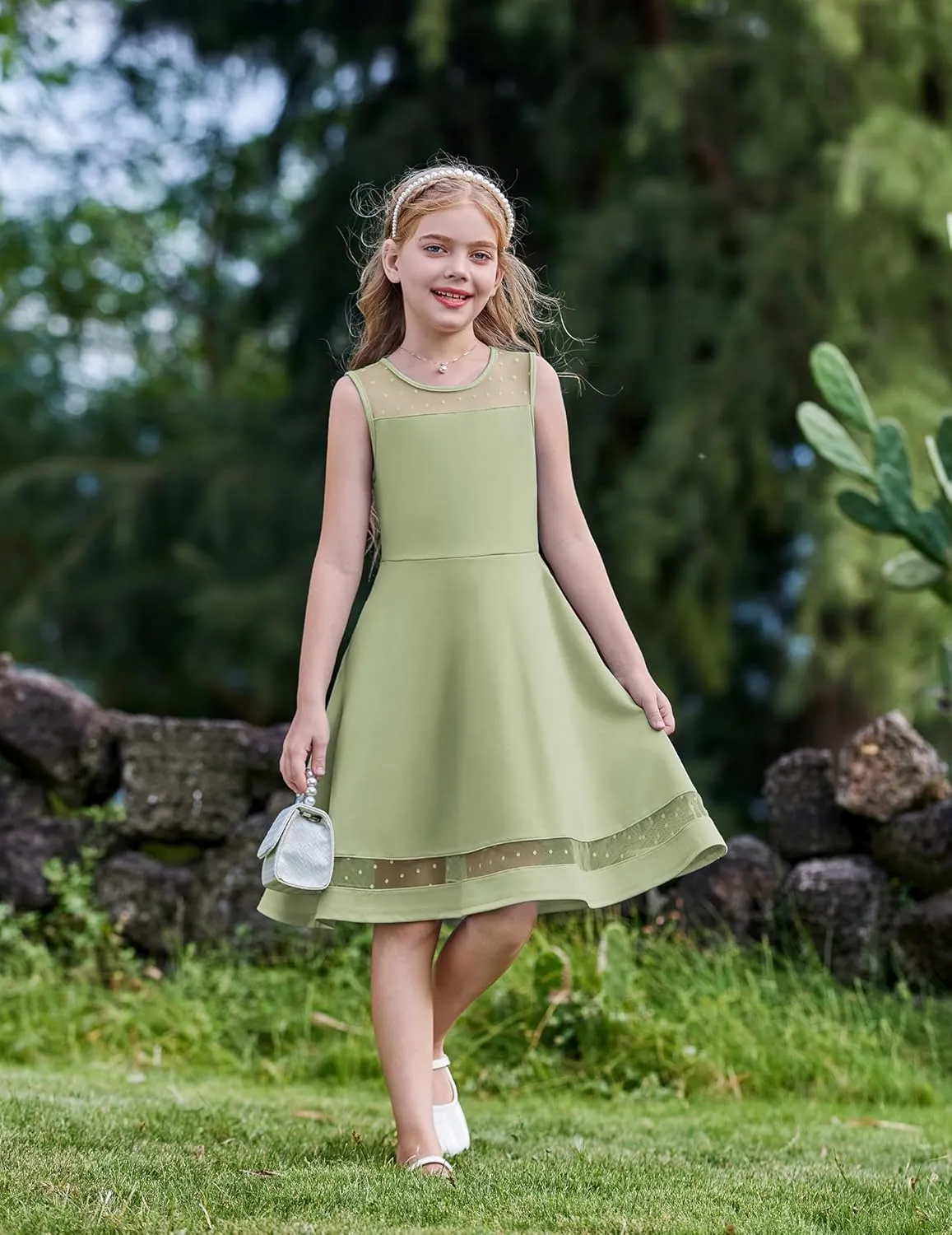Arshiner Girls Elegant Dresses Sleeveless Round Neck A-line Party Dress