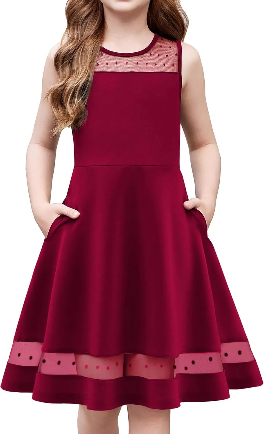 Arshiner Girls Elegant Dresses Sleeveless Round Neck A-line Party Dress