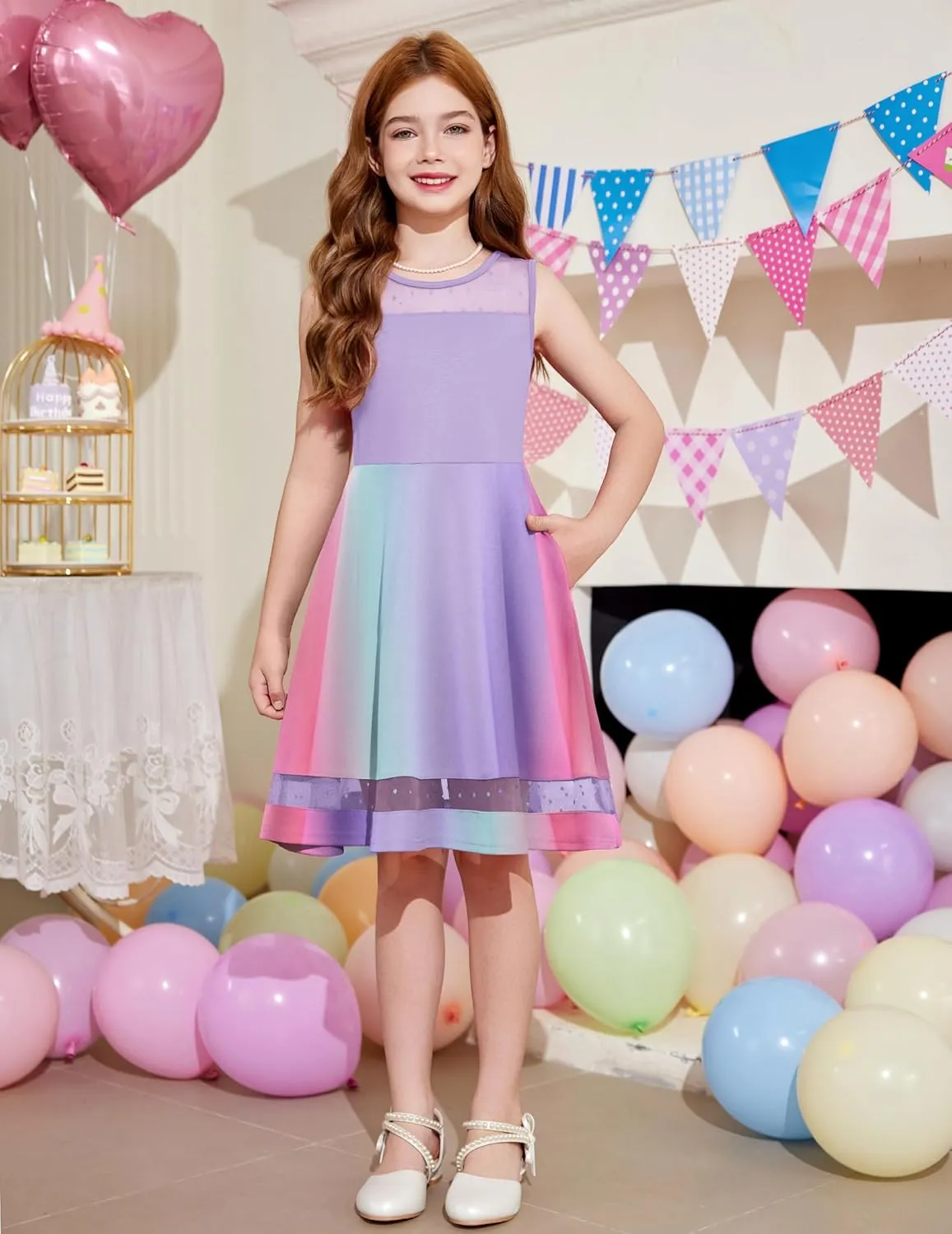 Arshiner Girls Elegant Dresses Sleeveless Round Neck A-line Party Dress