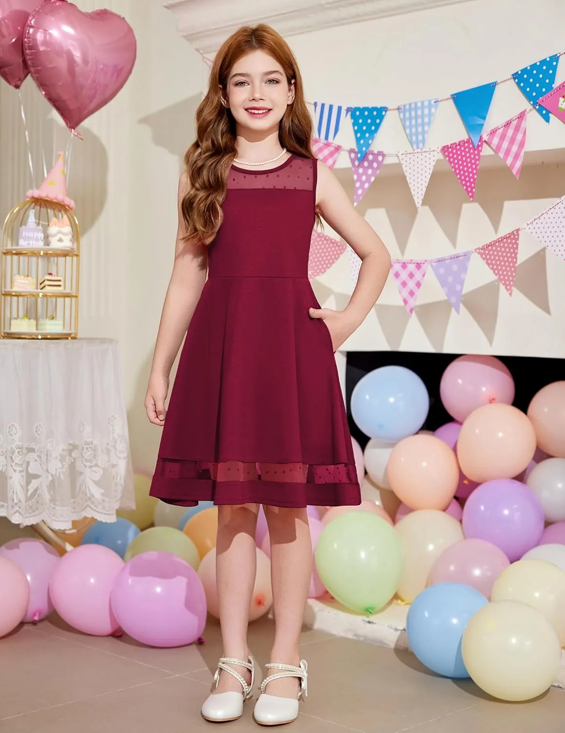 Arshiner Girls Elegant Dresses Sleeveless Round Neck A-line Party Dress