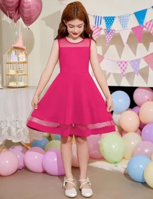 Arshiner Girls Elegant Dresses Sleeveless Round Neck A-line Party Dress